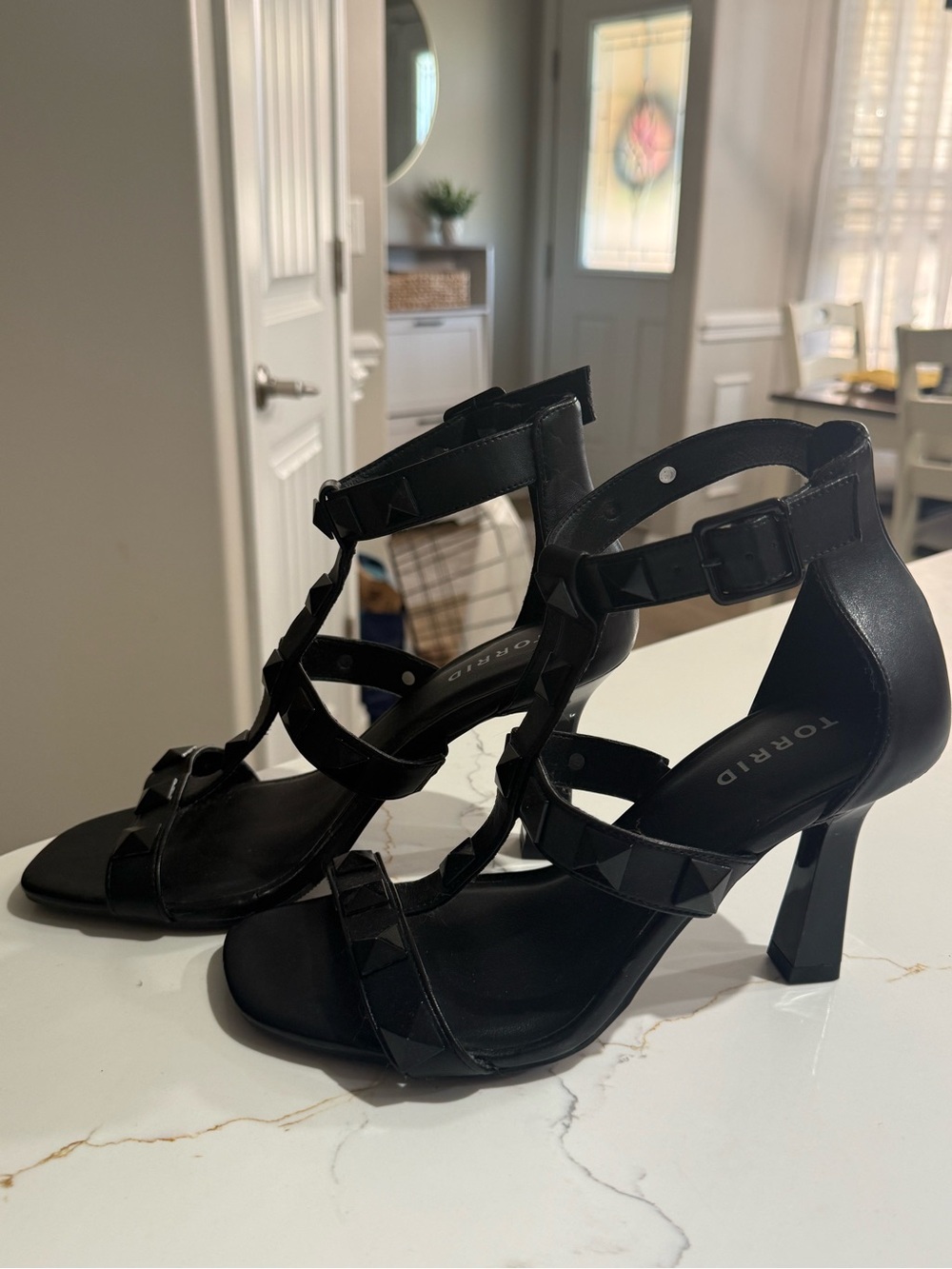 torrid Black Studded Strappy Mid-Heel Sandals